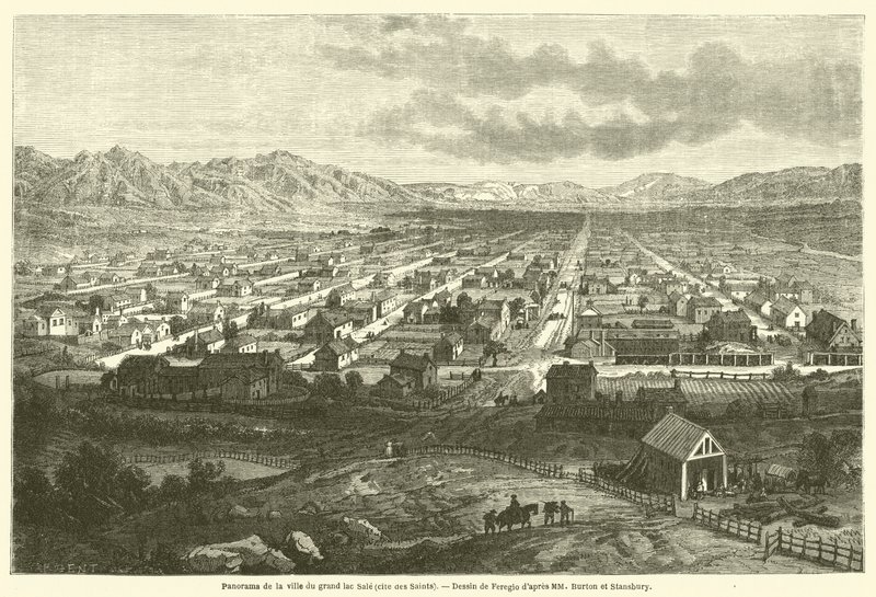 Panorama of the City of the Great Salt Lake (City of the Saints) (engraving) by French School