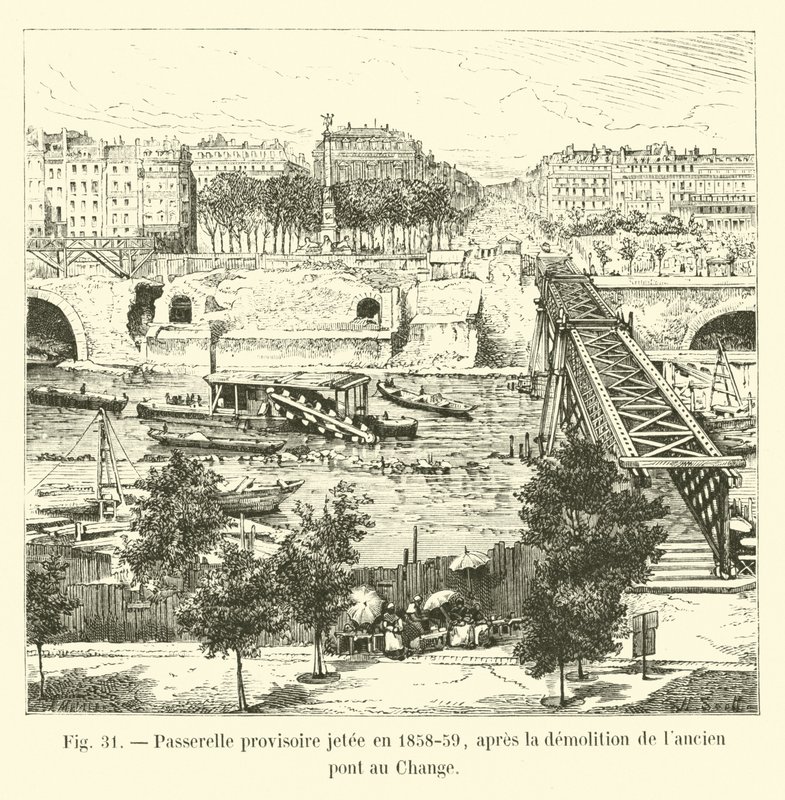 Temporary footbridge thrown in 1858-59, after the demolition of the old Pont au Change by French School