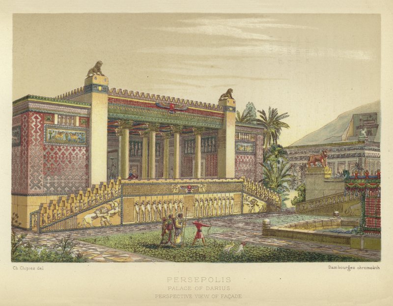 Persepolis, Palace of Darius, Perspective view of Facade by French School