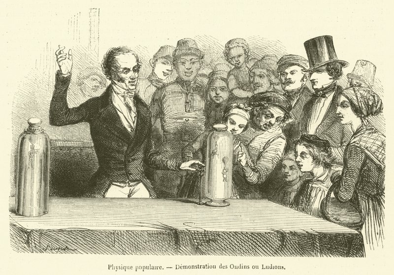 Popular Physics, Demonstration of Ondins or Ludions (engraving) by French School