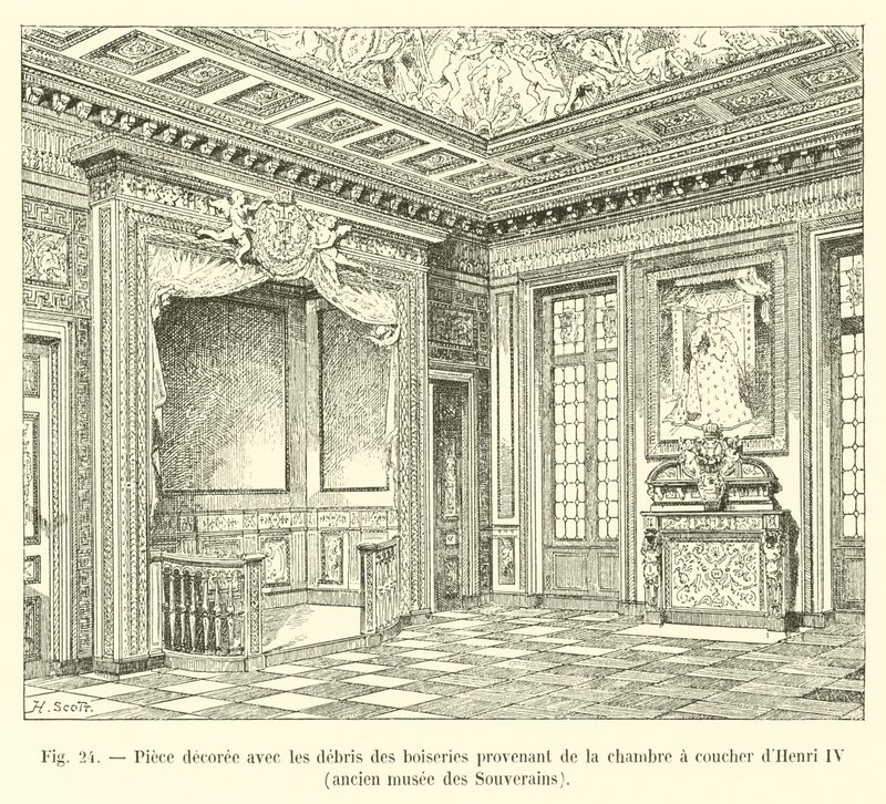 Room decorated with the remains of the woodwork from the bedroom of Henry IV, former Museum of Sovereigns by French School