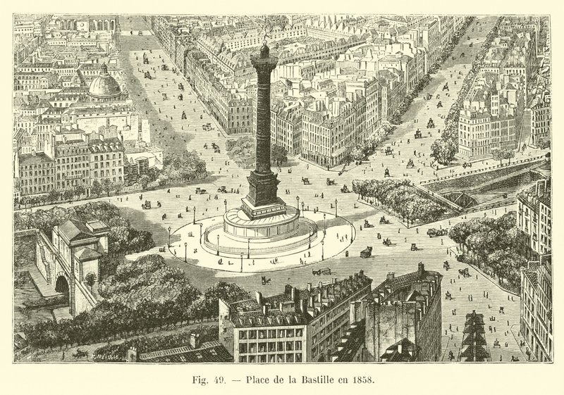 Place de la Bastille in 1858 by French School