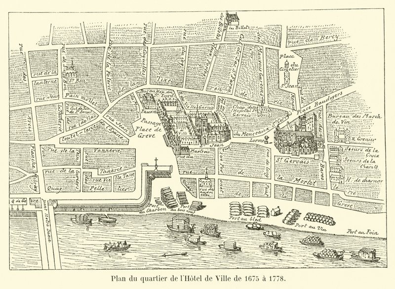 Plan of the quarter of the Hotel de Ville from 1675 to 1778 by French School
