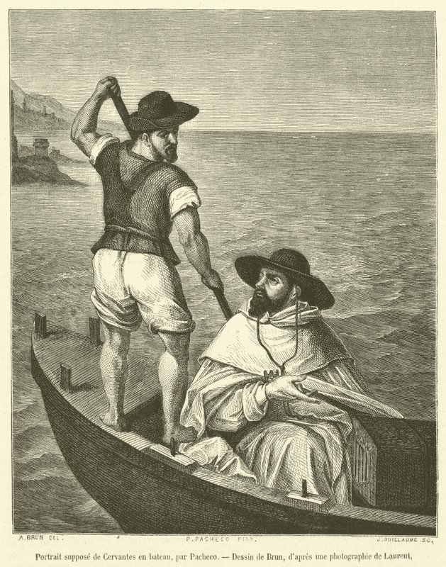 Supposed Portrait of Cervantes in a Boat (engraving) by French School