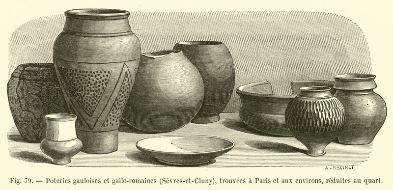 Gaulish and Gallo-Roman pottery, Sevres and Cluny, found in Paris and surroundings, reduced to a quarter by French School