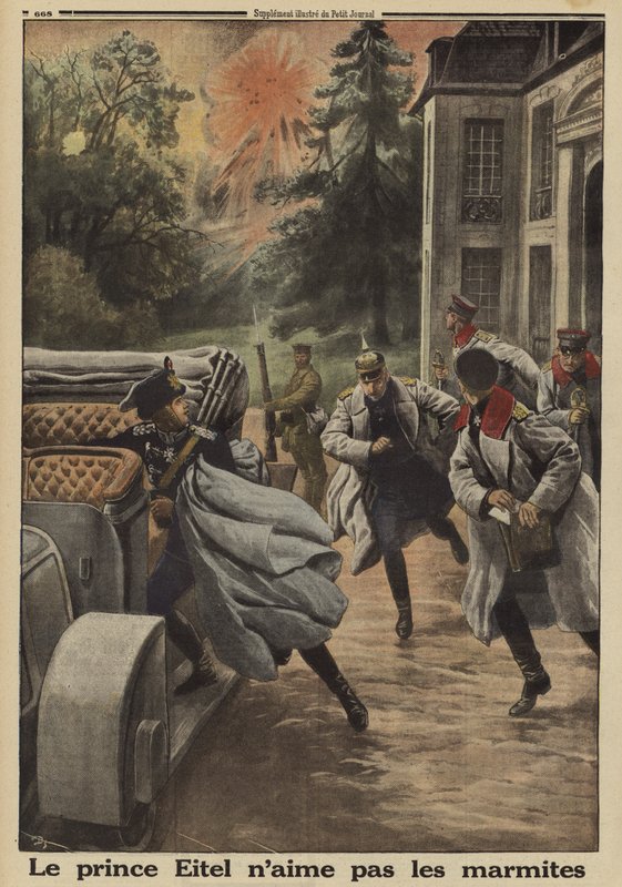 Prince Eitel Friedrich of Prussia, Second Son of Kaiser Wilhelm II of Germany, Fleeing in Panic as His Headquarters at the Chateau de Temple-la Fosse Comes Under French Artillery Bombardment During the Battle of the Somme, World War I by French School