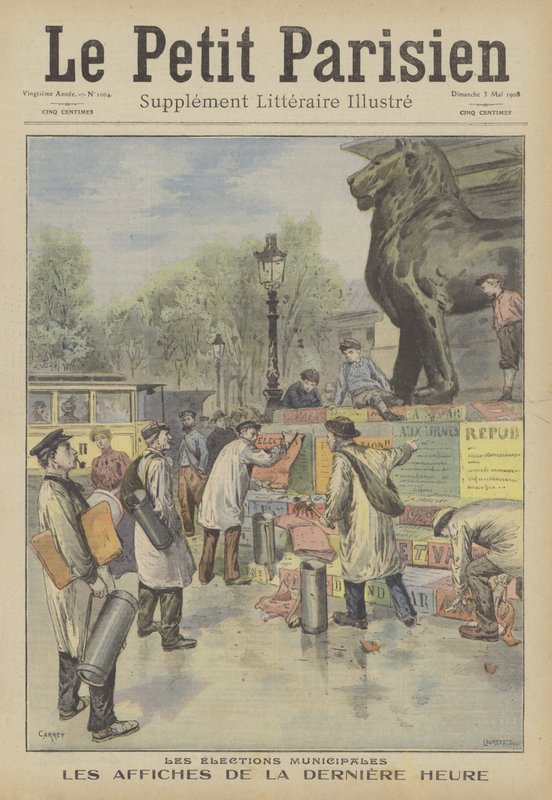 Putting Up Posters for the French Municipal Elections by French School