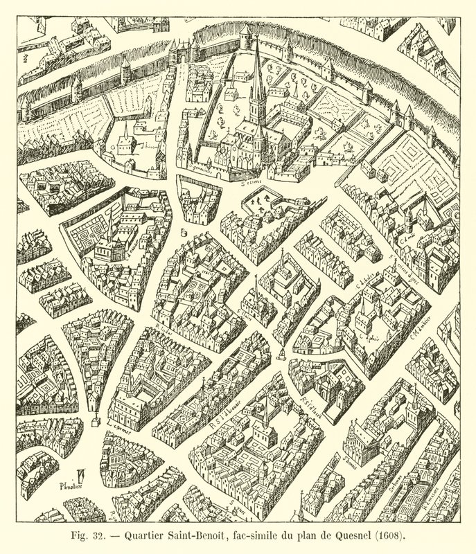 Saint-Benoit district, facsimile of the plan by Quesnel, 1608 by French School