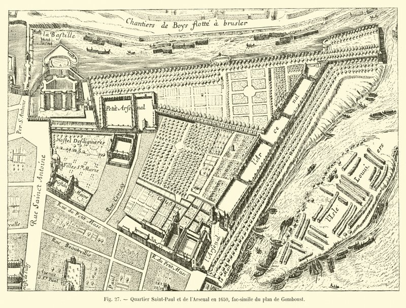 Saint-Paul and Arsenal district in 1650, facsimile of Gomboust