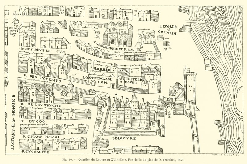 Louvre district in the 16th century, facsimile of the plan by O Truschet, 1552 by French School