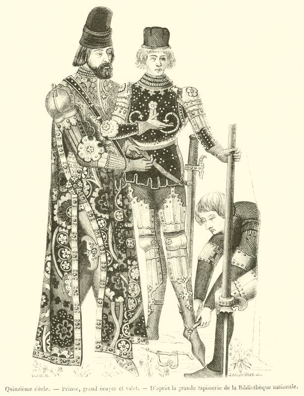 Fifteenth Century, Prince, Grand Squire and Valet (engraving) by French School