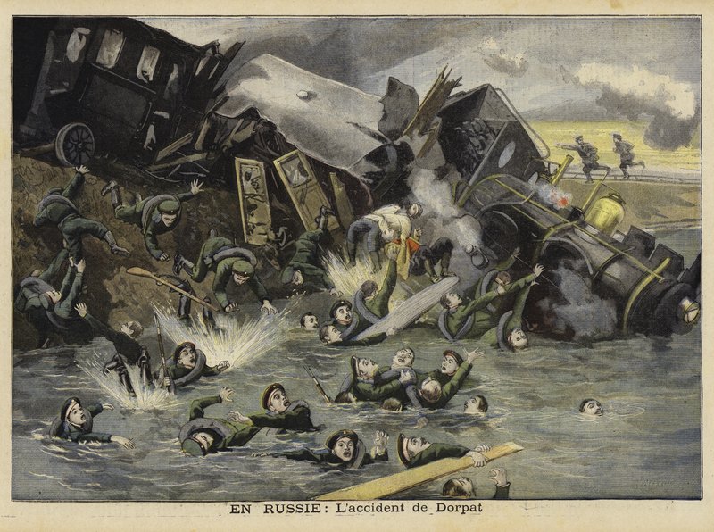 Rail accident at Dorpat, Russia, 1897 by French School