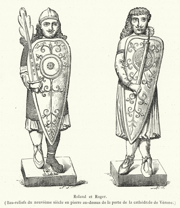 Roland and Roger, 9th Century Bas-reliefs in Stone Above the Door of the Cathedral of Verona by French School