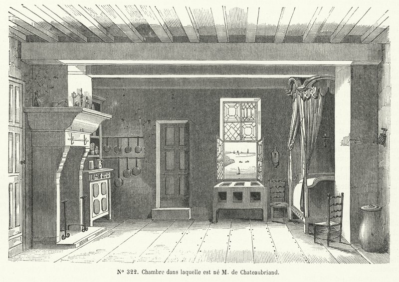 Room in the Hotel de France at St Malo, Brittany, in which French Writer and Politician Francois-Rene de Chateaubriand was Born (engraving) by French School