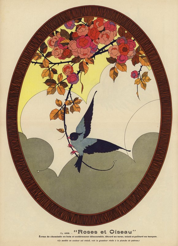 Roses and Bird by French School