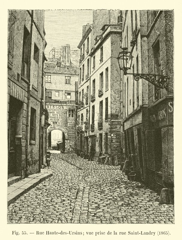 Rue Haute-des-Ursins; view taken from rue Saint-Landry, 1865 by French School