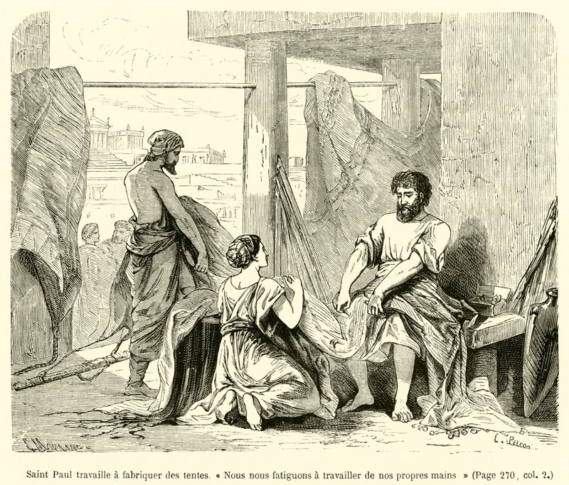 Saint Paul Making Tents, "We Work Hard with Our Own Hands" by French School