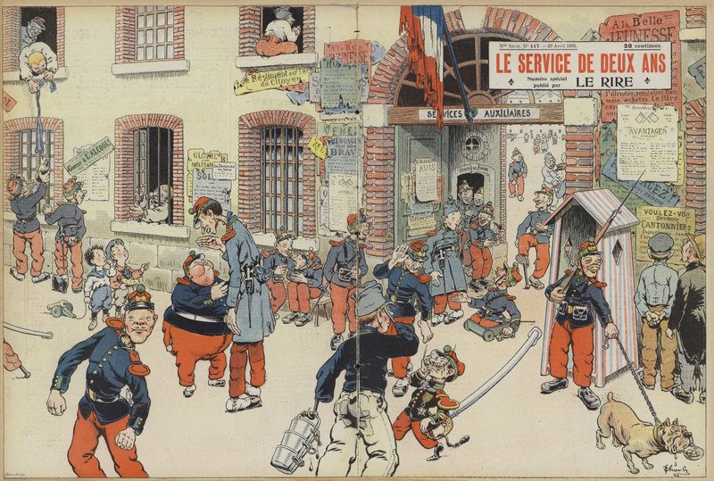 Satire on the Introduction of Conscription into the French Army. Illustration for Le Rire by French School