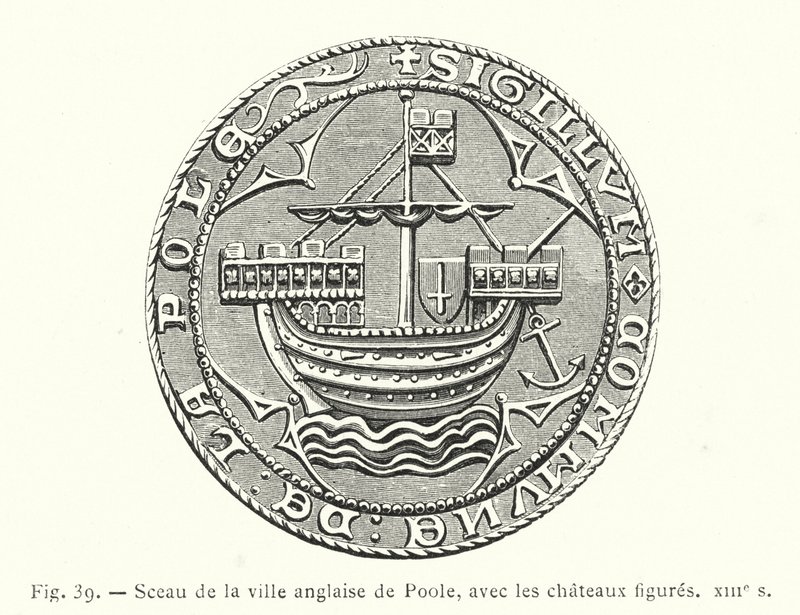 Seal of the English Town of Poole, with Depicted Castles, 13th Century by French School