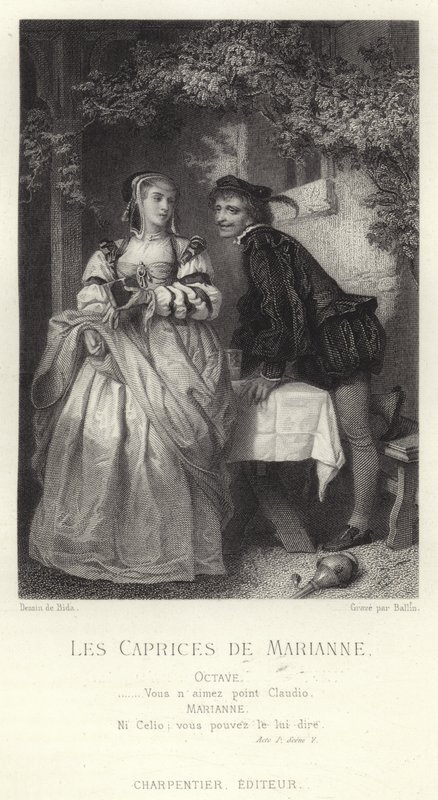 Scene from Les Caprices de Marianne, a play by Alfred de Musset by French School