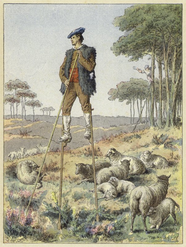 Shepherd on stilts, Landes, France by French School