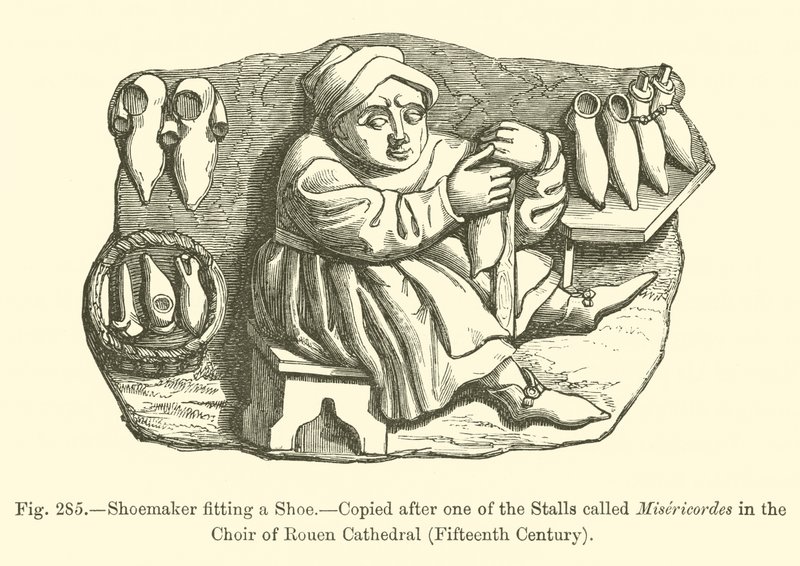 Shoemaker fitting a Shoe by French School