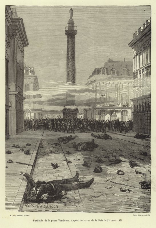 Shootings in the Place Vendome, Paris, Paris Commune, 23 March 1871 by French School