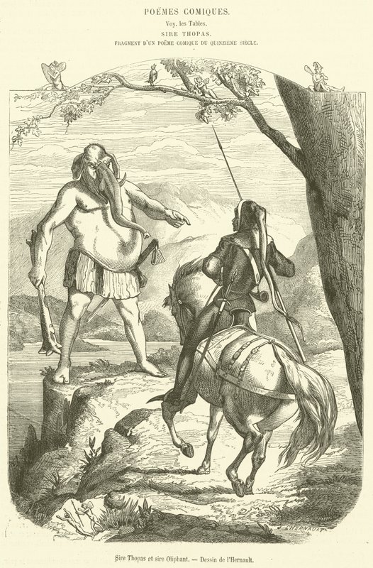 Sir Thopas and Sir Oliphant (engraving) by French School
