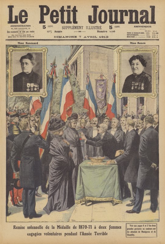 Solemn presentation of the Franco-Prussian War Medal to two French women volunteers by French School