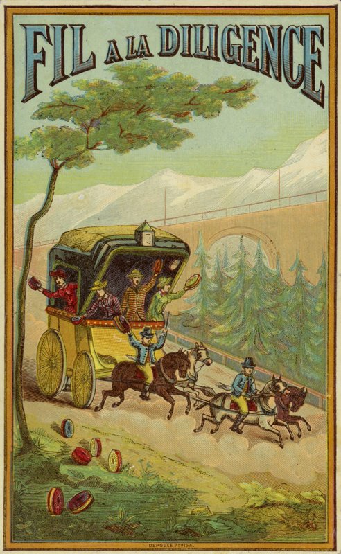 Stagecoach travelling fast by French School