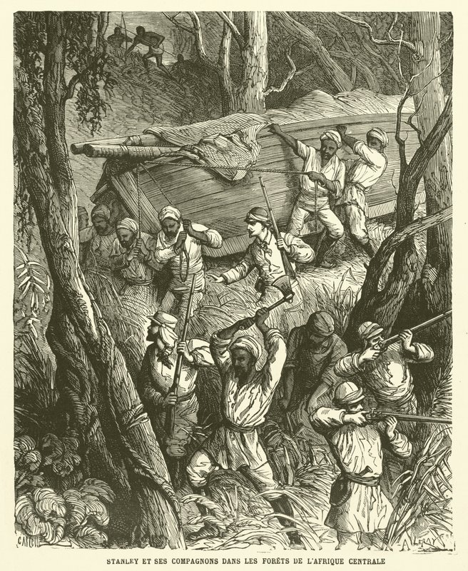 Stanley and His Companions in the Forests of Central Africa (engraving) by French School