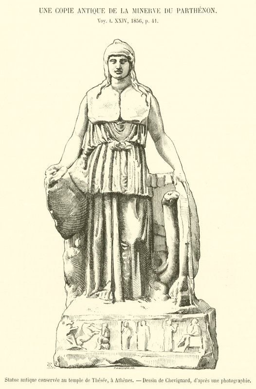 Ancient Statue Preserved in the Temple of Theseus, in Athens (engraving) by French School
