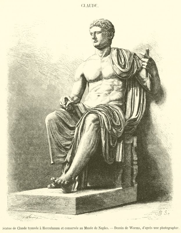 Statue of Claudius Found in Herculaneum and Preserved in the Naples Museum by French School