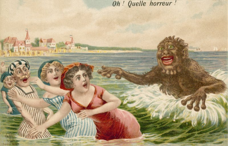 Swimmers Pursued by Sea Monster by French School