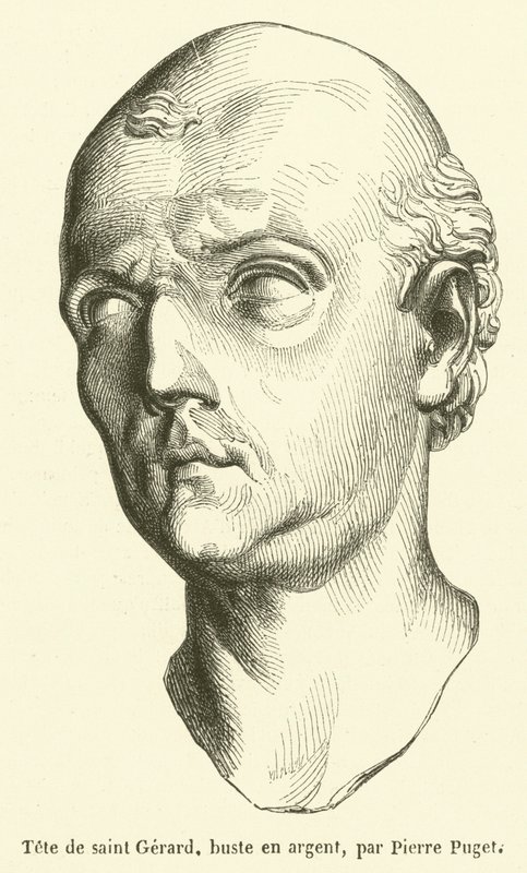 Head of Saint Gerard, silver bust (engraving) by French School