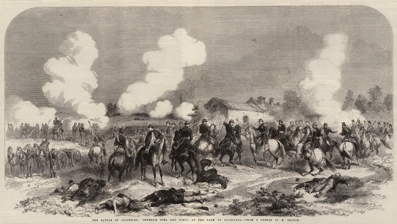 The Battle of Solferino, Generals Niel and Vinoy at the Farm of Quagliara by French School