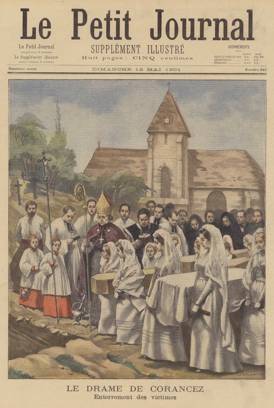 The Corancez murders; burial of the victims by French School