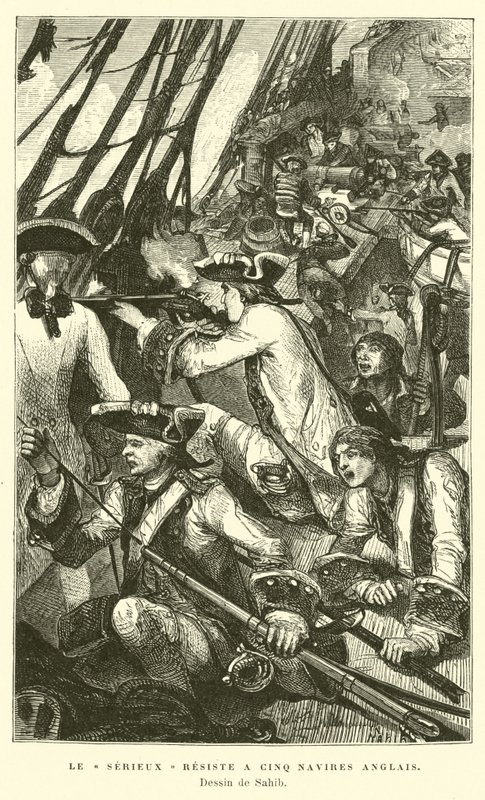The French Warship Serieux Resisting an Attack from Five British Ships by French School