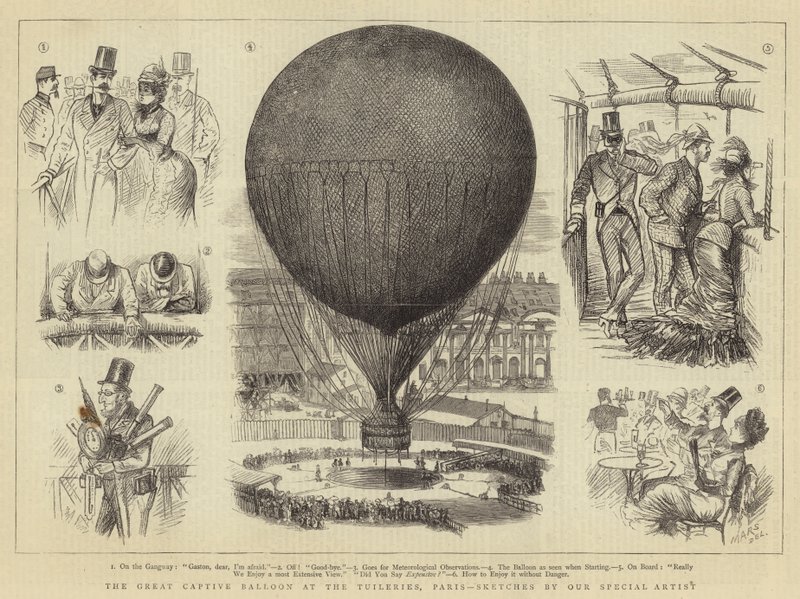 The Great Captive Balloon at the Tuileries, Paris by French School
