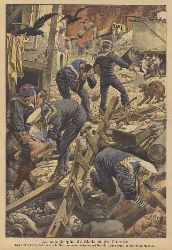 The Messina earthquake of 1908, Sicily by French School