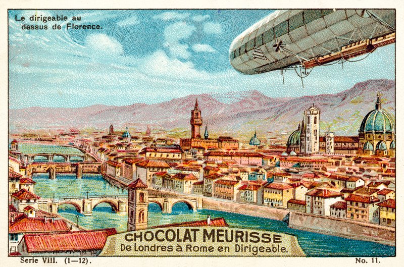 The airship above Florence by French School