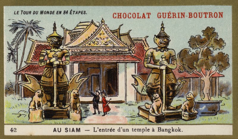 The entrance of a temple in Bangkok, Siam by French School