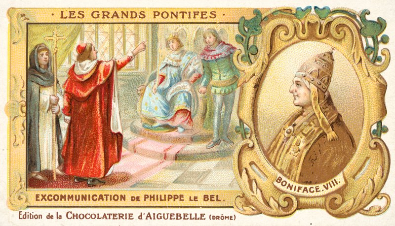 The excommunication of Philip IV of France by Pope Boniface VIII by French School