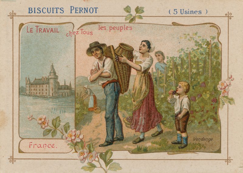 The work of the people illustration on a biscuit label by French School