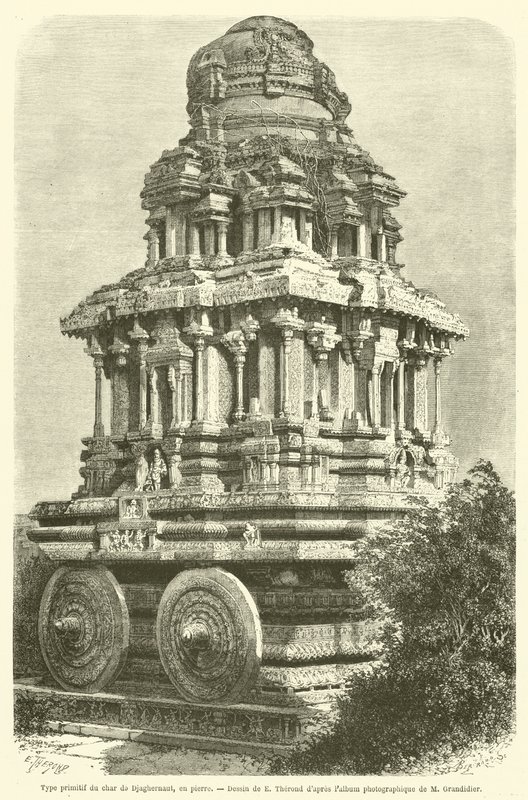 Primitive type of the Juggernaut chariot, in stone by French School