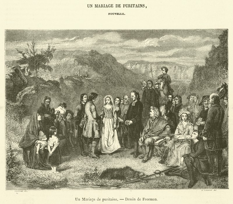 A Puritan Marriage (engraving) by French School