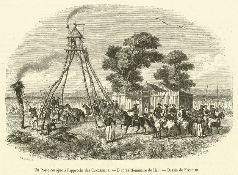 A Cossack Post at the Approach of the Circassians (engraving) by French School