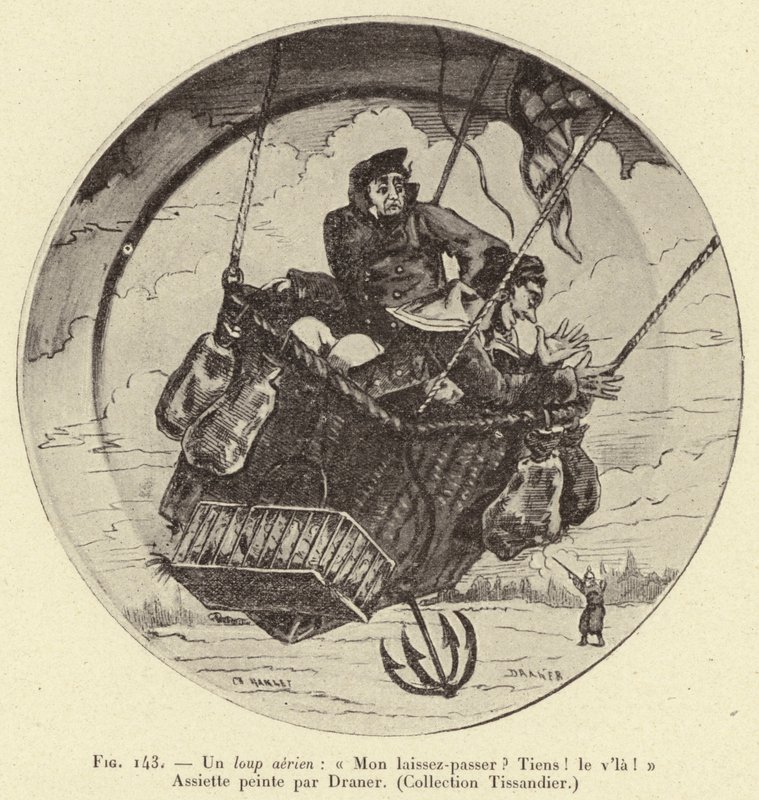 An Aerial Wolf: "My Pass? Here it is!" Plate Painted by Draner by French School