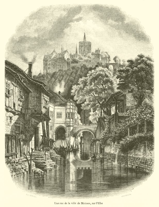 A Street in the Town of Meissen on the Elbe (engraving) by French School