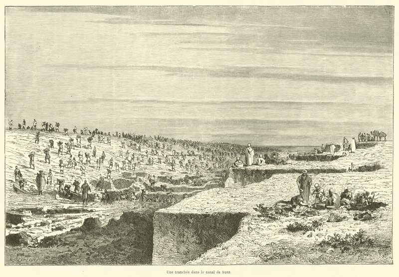 A Trench in the Suez Canal (engraving) by French School